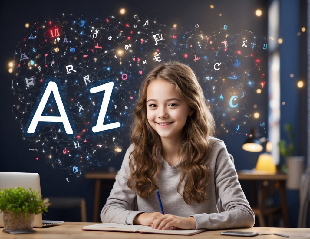 Spelling-GPT, handige ChatGPT die werkt met EDUprompts - Hier zie je een blije student die dit visualiseert