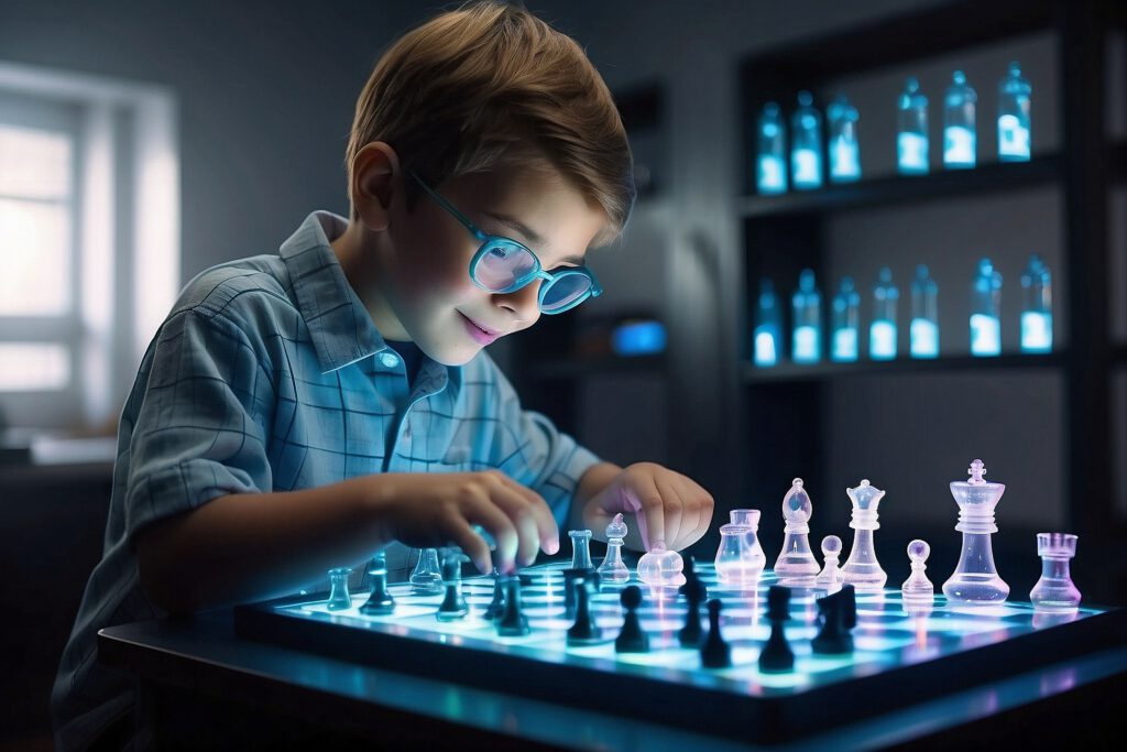 Kind speelt met AI - schaakspel - EDUprompt